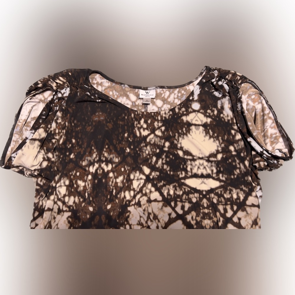 WORTHINGTON | XL | Womens | stretchy blouse | dark brown/tan/white - Picture 3 of 7